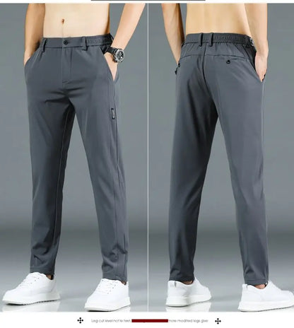 Ice silk men's pants 2026 summer new black gray thin business casual pants outdoor elastic breathable straight leg sports pants