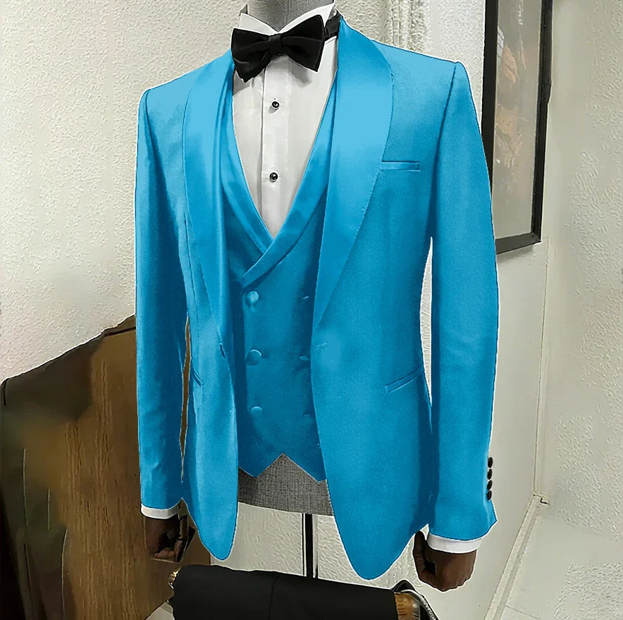 Black Suits for Men 3 Piece Classic Shawl Lapel One Button Tuxedo Fashion Groom Wedding Party Banquet Dinner Slim Male Suit