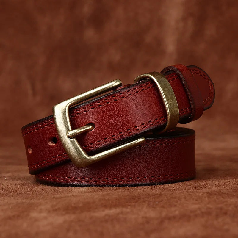 2.8CM Ladies Pure Cowhide High Quality Genuine Leather Belts for Women Needle Buckle Jeans Cowboy Waist Belt Luxury Designer