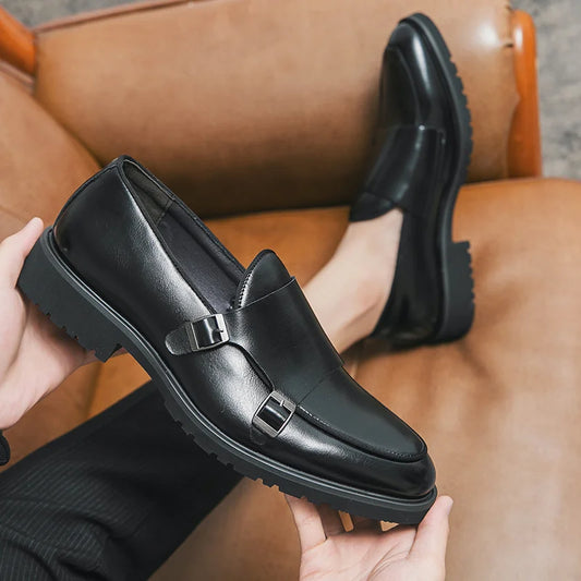 Men Fashion Formal Handmade Monk Shoes Derby  Dress Leather Gentleman Double Buckles Monk Shoes Pointed Wedding Shoes 2024