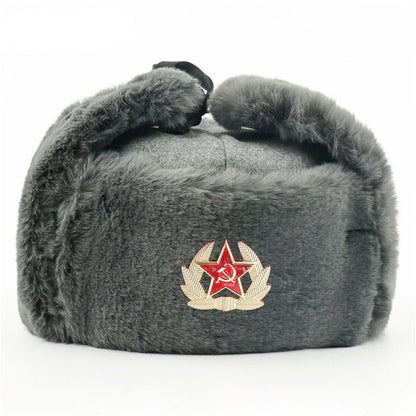 Soviet Badge Ushanka Men Winter Bomber Hats CCCP Pilot Faux Rabbit Fur Earflap Army Trapper Trooper Hat Russia Snow Cap