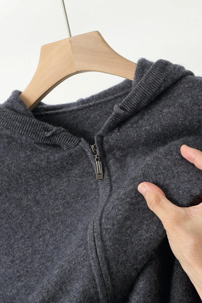 2025 New Men Knitted Plane Hooded Cardigan Cashmere Sweater Zipper Design Pocket Decoration High quality Thick Warmth Hoodie