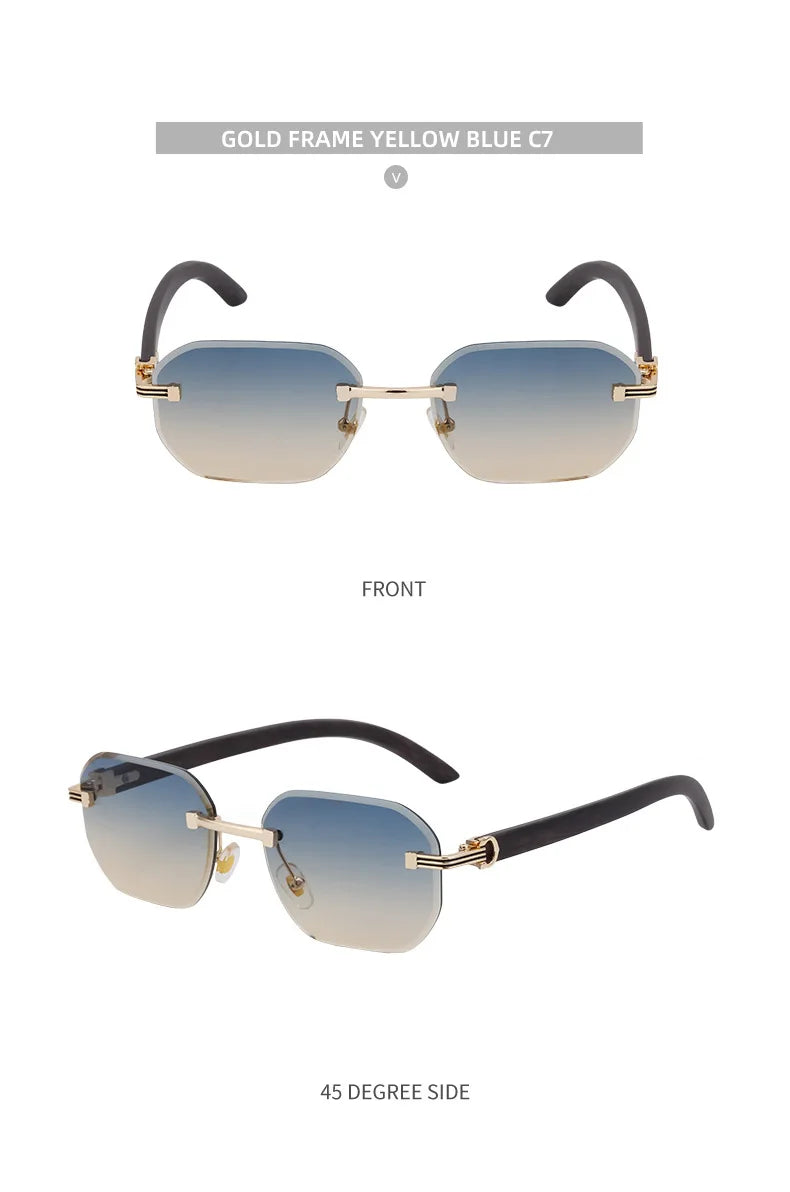 2026 Wooden Rimless Sunglasses Women Trendy Vacation Sunscreen Square Sunglass Men Luxury Vintage Retro Fashion Glasses Occhiali