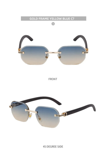 2026 Wooden Rimless Sunglasses Women Trendy Vacation Sunscreen Square Sunglass Men Luxury Vintage Retro Fashion Glasses Occhiali