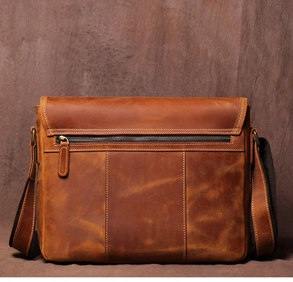 Vintage Crazy Horse Leather Messenger Bag Men's Genuine Luxury Sling Shoulder Bag Office Briefcase Crossbody 12.9 Inch Ipad