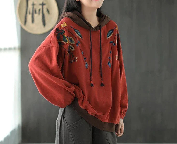 Brown Hoodies Embroidered Female Clothes Hooded Red Sweatshirts for Women Loose Green Baggy Tops Aesthetic Thick Goth Trend Emo