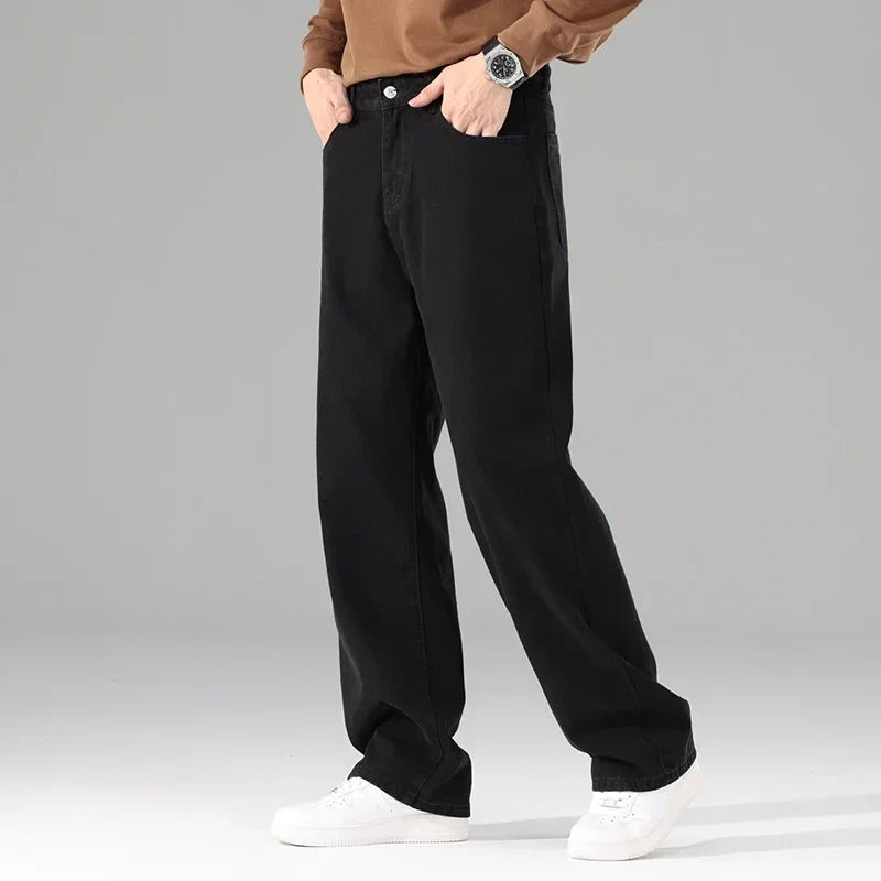 Male Brand New Autumn Jeans Men Black Casual Baggy Trousers Classic Straight Comfortable Wide Denim Trousers  Men Clothing