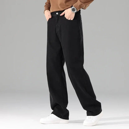 Male Brand New Autumn Jeans Men Black Casual Baggy Trousers Classic Straight Comfortable Wide Denim Trousers  Men Clothing