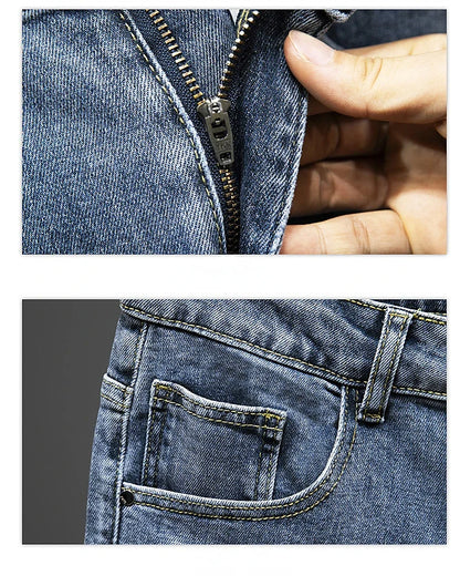 Nine-Point Pants Men's 2025 New Spring Autumn Fashion Casual Denim Trousers Cotton Slim Jeans  Blue Male Clothing Brand Clothing