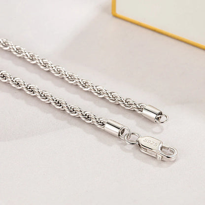 Men 100%925 Sterling Silver 3mm Twist Rope Chain Necklace Women Diamond Cut Clasp Box Chain 16-30 inch Chocker Jewelry Boy Gifts