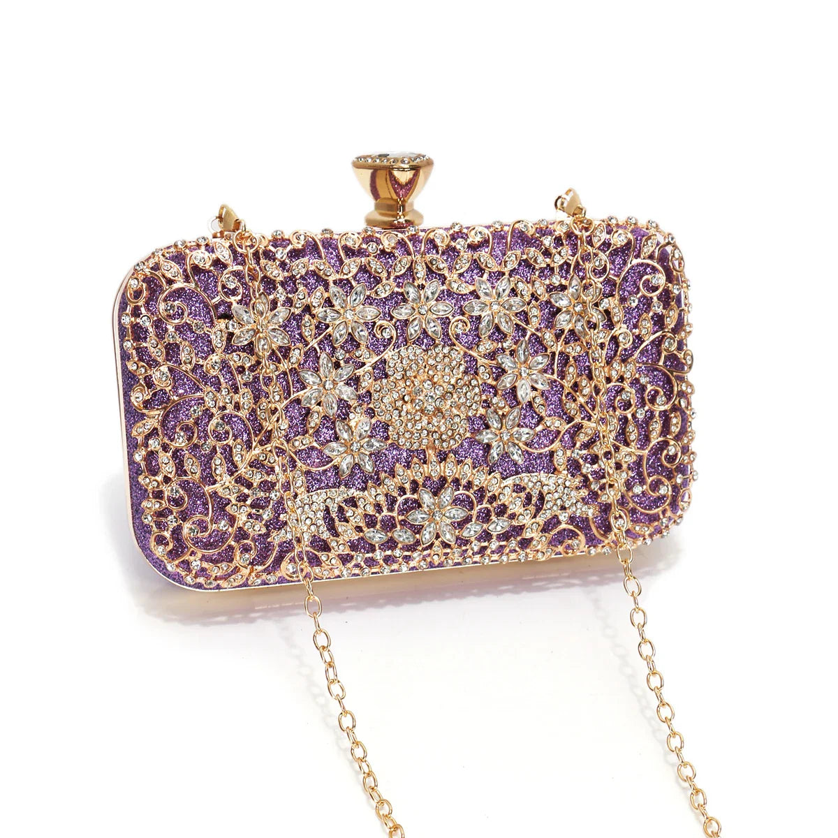 Hollow Out Style Rhinestones Golden Metal Banquet Christmas Gift Dress Purse Clutch Luxury Metal Rhinestones Evening Bags Flap P
