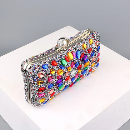 Full Diamonds Evening Bags Acrylic Flower Rhinestones Clutch Bags Metal Pearl Luxury Prom Wedding Dinner Handbags
