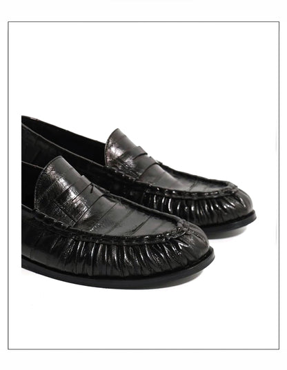 Loafers for men's eel skin pleated design a top layer cowhide slip in formal dress shoe suitable for casual work and commuting