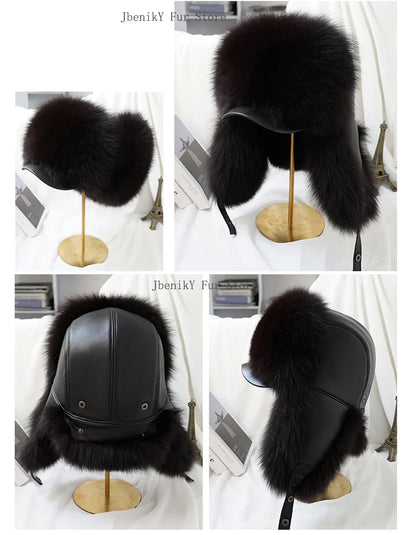 2026 Cap 100% Raccoon Dog Full Fur Fox Fur Hat Men's Fur Ear Protection Winter Thickened and Warm Russian Hat Men's Trend