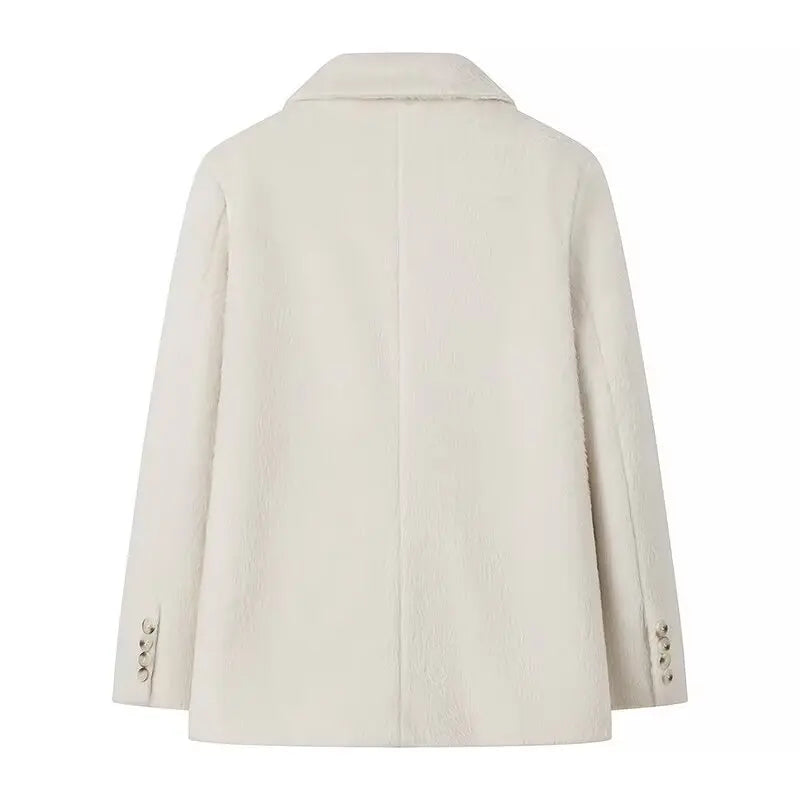 2026 Women Winter Blazer Coat Turn Down Collar Warm Coat Turn Down Collar Fashion Design Blazer Feminino Tops Clothes