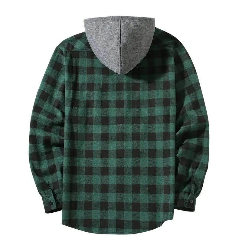 Spring Autumn Men Hoodie Sweatshirt Classic Plaid Casual Button Hooded Long Sleeve coat Double Pockets Hoodie men cardigan Tops