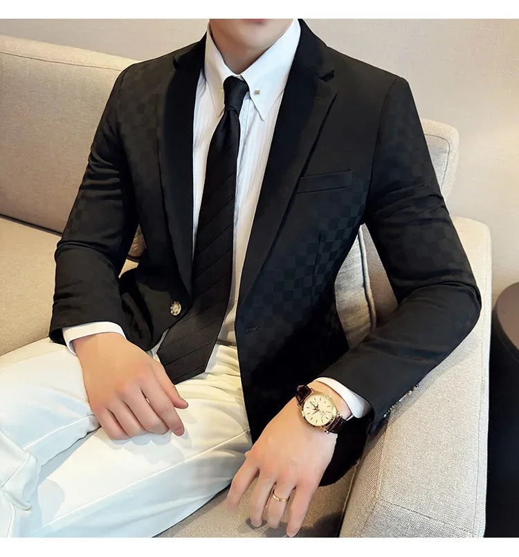 2025 Spring Plaid Blazers Coats 6 Color Fashion Luxury Business Slim Fit Social Suit Jacket Formal Wedding Prom Tuxedo 5XL-M