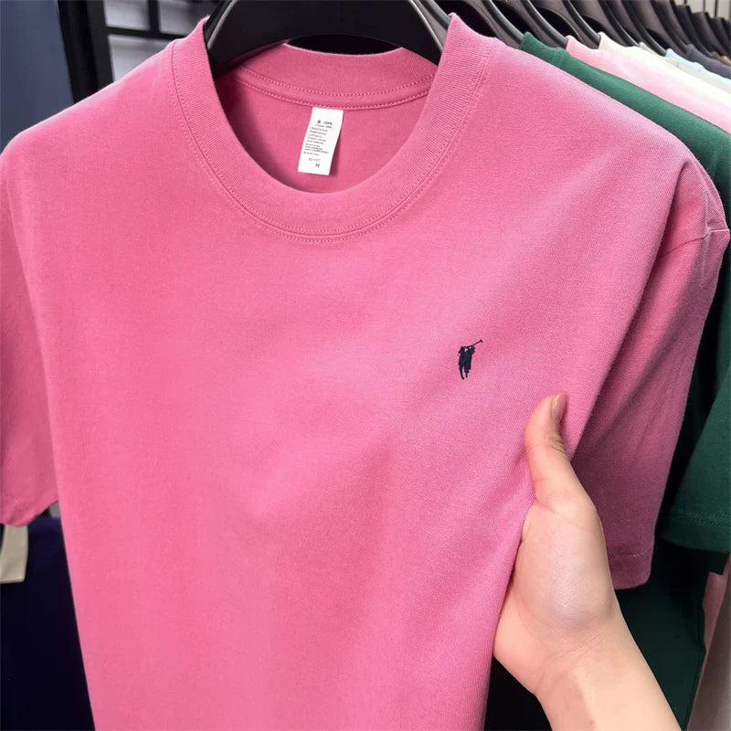 Xiaoma Embroidery Casual Pure Cotton Short Sleeved T-shirt for Young Men, Round Neck Solid Color T-shirt for Men