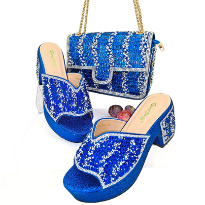 Italian Design Fashion Crystal Fish Mouth High Heels Elegant, Exquisite, And Mature Women's Sandals And Square Bag Set