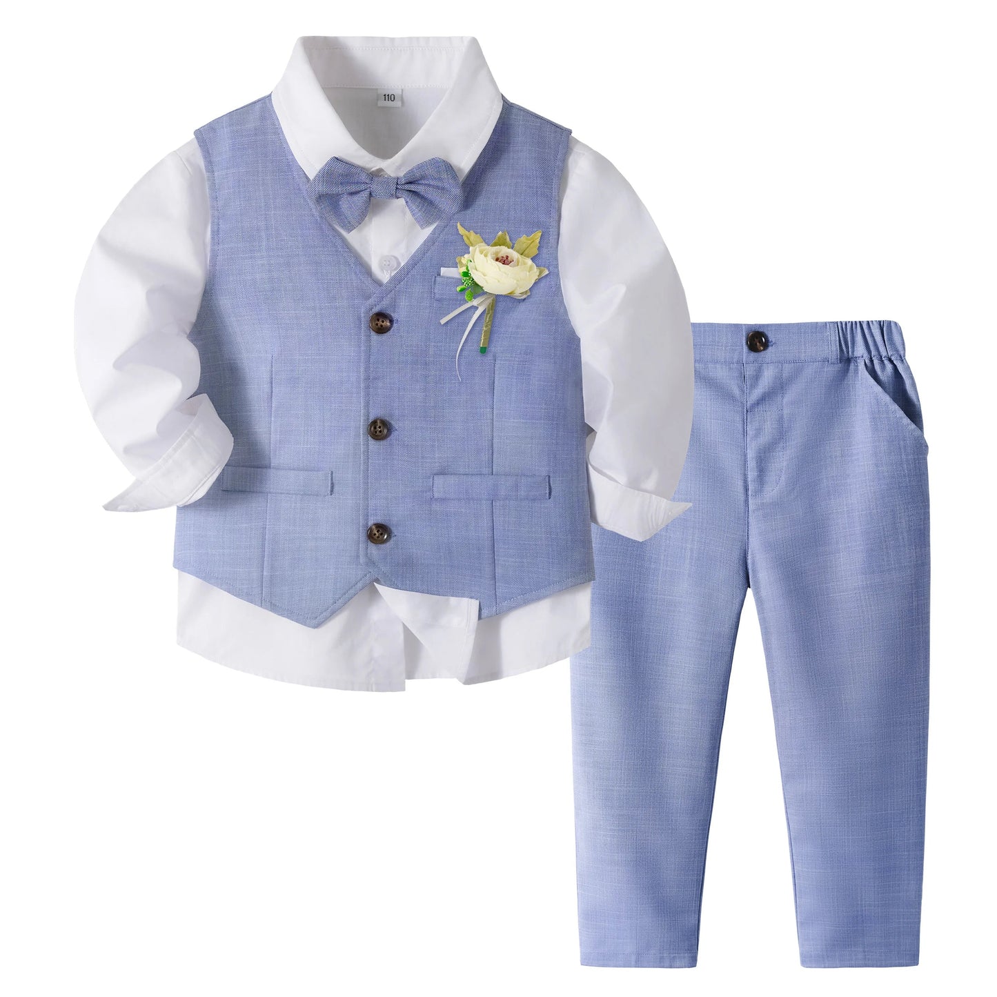 5Pcs Kids Baby Boys Formal Wedding Ring Bearer Outfits Toddler Gentleman Bowtie Vest Guest Suits Dress Shirt Pants Set