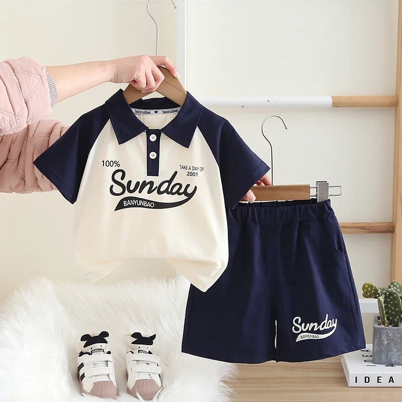 Children's Clothing Set for Baby Boy Girl Summer Letter Polo T-Shirt Shorts 2-Piece Suit Cute Infant Outfit