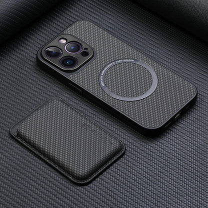 Carbon Fiber Style PU Leather for Magsafe Case for iPhone 17 Air 16 15 Pro Max 16e 14 Plus 11 12 13 Mini Cover Card Holder LM2