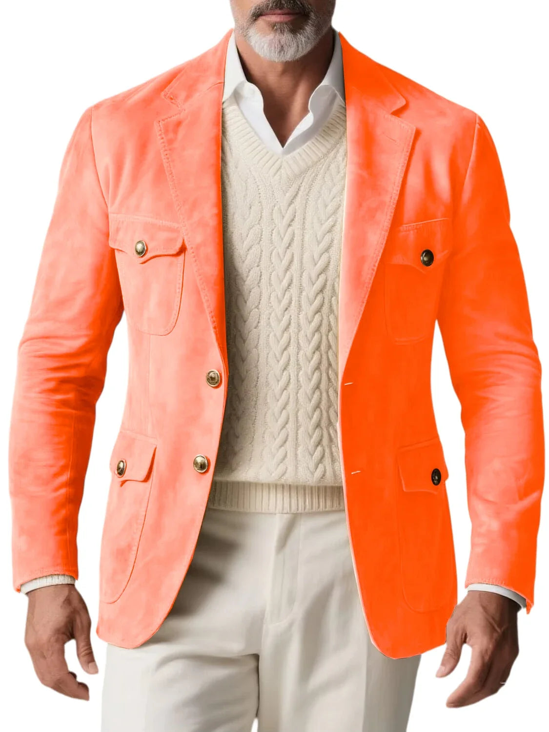 1970s Men's Suede Blazer Retro Slim Fit Two Buttons Multi Pocket High Quality Jacket Fashion Casual Sport Coat For Daily Wear