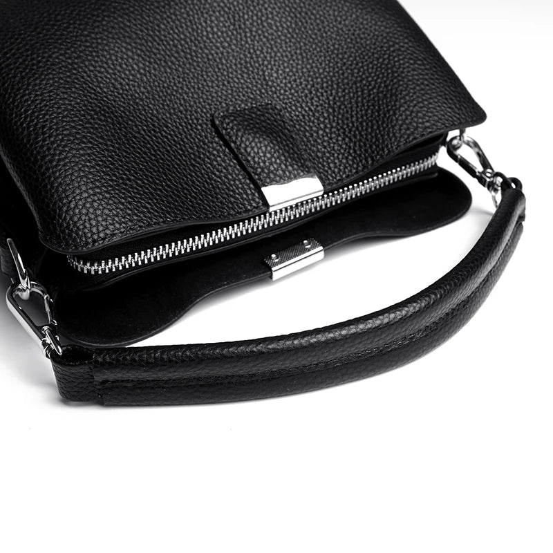 100% cowhide Bag Casual Women Hobos Handbags Bucket Bags New Women's Fashion Handbags Retro Solid Color Leather Shoulder wallet