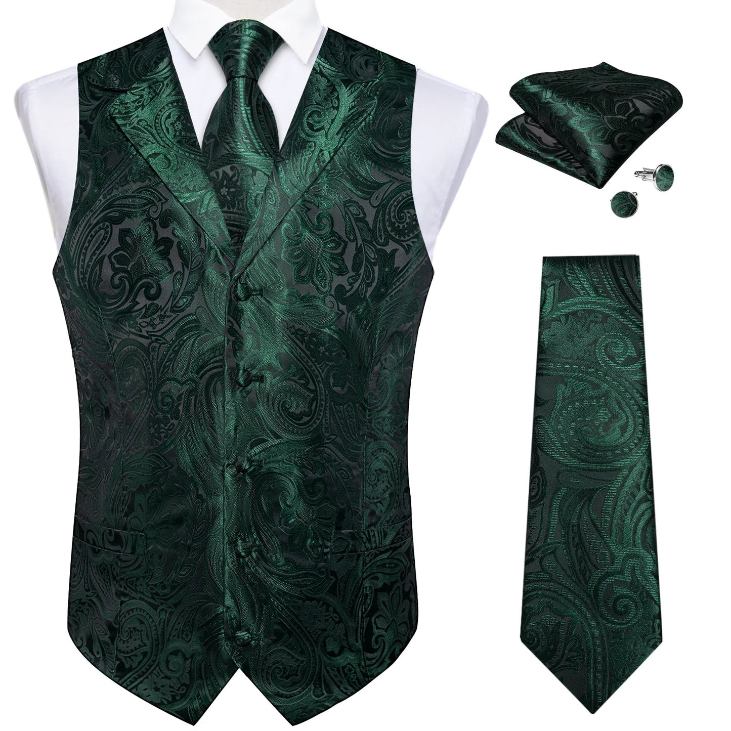 Men's Suit Vest Neck Tie Set Black Paisley Waistcoat for Wedding Party Tuxedo Suits Luxury Sleeveless Jacket DiBanGu