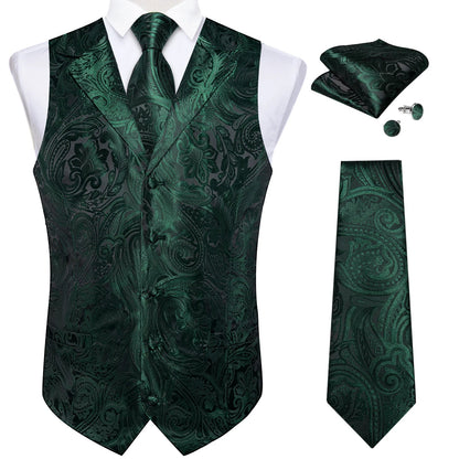 Men's Suit Vest Neck Tie Set Black Paisley Waistcoat for Wedding Party Tuxedo Suits Luxury Sleeveless Jacket DiBanGu
