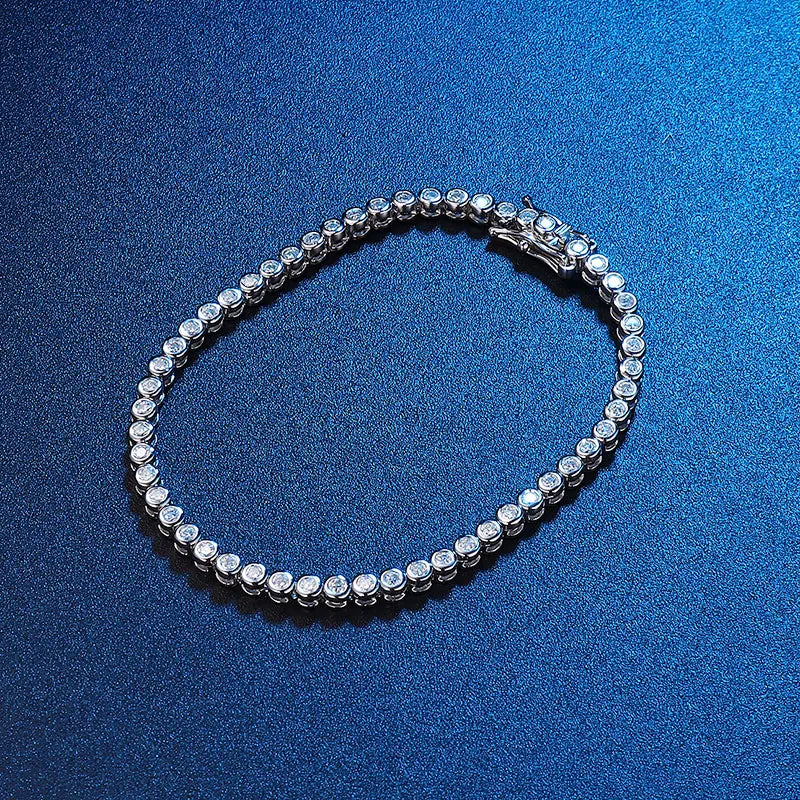 18k Plated 2mm Bubbles Moissanite Tennis Bracelet for Women Luxury Bangles 100% Sterling Silver 925 Full Diamonds Chain