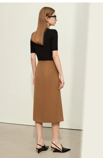 Minimalism Women Skirts 2024 Spring New Asymmetric Lap Piece A-line Solid Trendy Commuter Mid-Calf Skirt For Lady 12421040