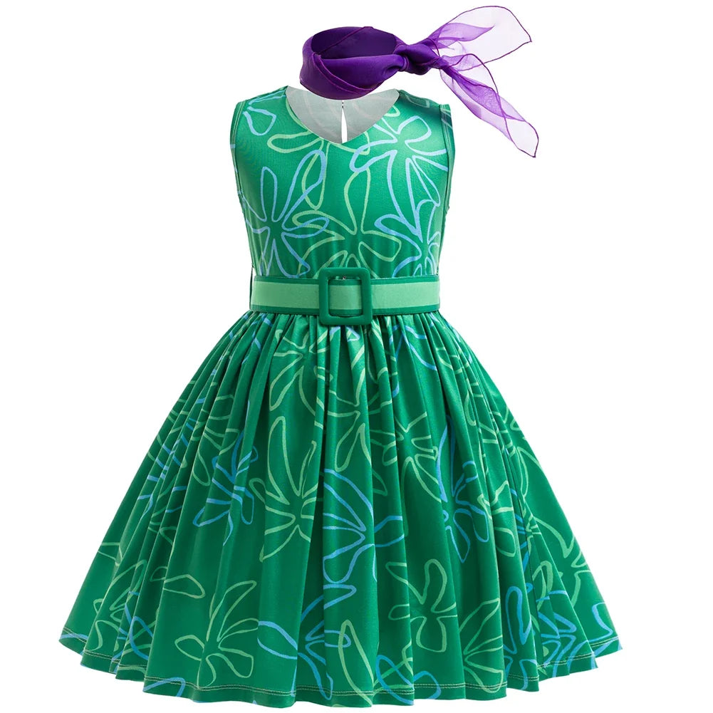 Girls Inside Out Disgust Cosplay Halloween Costumes Birthday Party Dresses Children's Role-playing Christmas Carnival Clothing