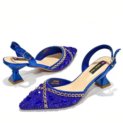 2026 Nigerian Women Heel Ladies Italian Luxury Design Green Shoes And Bag Set Decorated with Rhinestone Handbag Wedding Party