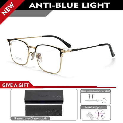 Fashion Square Pure Titanium Frame Simple Design Men's Anti-blue Light Glasses Can Be Customized Prescription 8007TS