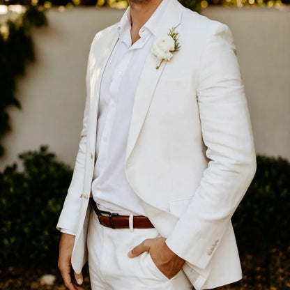 Beige Linen Men Suits 2 Pieces Wedding Tuxedo Summer Slim Fit Groom Blazer Trousers Set Formal Attire wedding suits for men