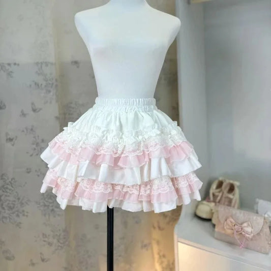 Princess Lolita Vintage Cake Skirt Sweet Kawaii Lace Ruffles Mini Skirts Harajuku Y2k Style Party Faldas Mujer Summer
