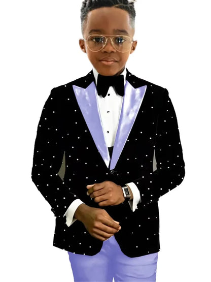 Boys Luxury Beaded Suits 2 Pieces Jacket Pants Wedding Ring Bearer Outfit Formal Handsome Kids Suit Set Host Costumes 2-20T