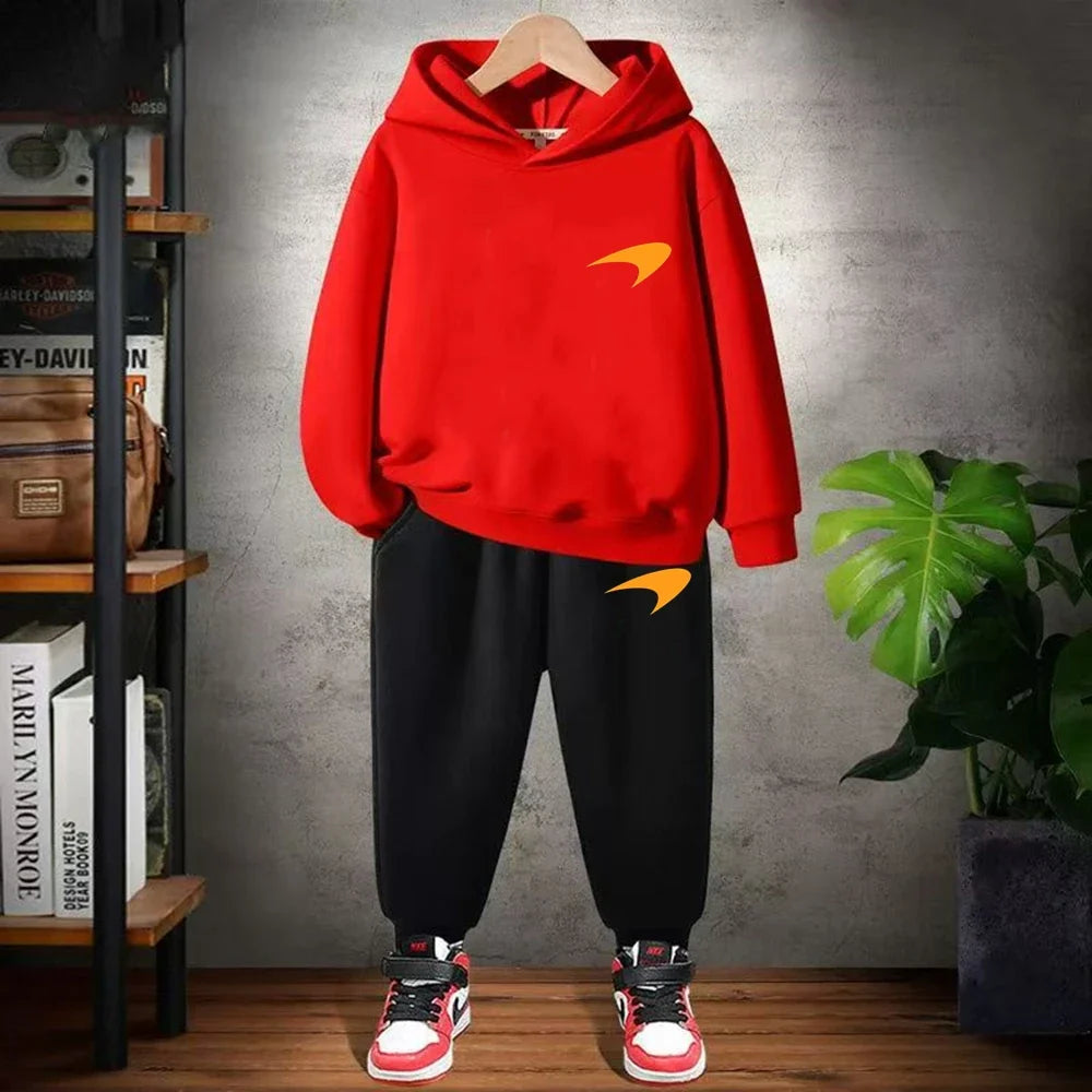 Children Hoodie print 3-12 Years Old Long-sleeved Boys Girls Toddler Coat Top+Pants Stylish Casual black Sweatshirt Set