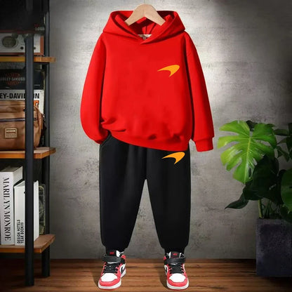 Children Hoodie print 3-12 Years Old Long-sleeved Boys Girls Toddler Coat Top+Pants Stylish Casual black Sweatshirt Set