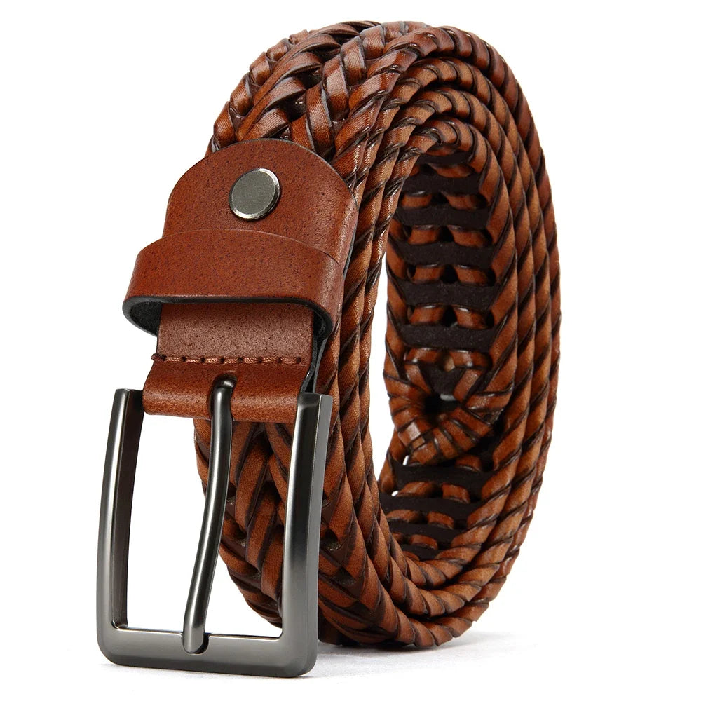 Leather Braided Belts for Mens Casual Woven Leather Belt for Dress Pants