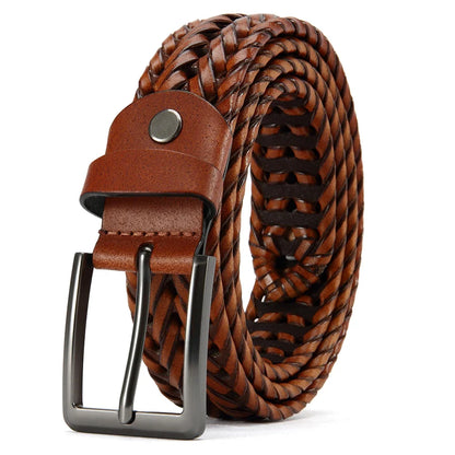 Leather Braided Belts for Mens Casual Woven Leather Belt for Dress Pants