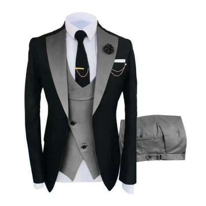 Men Suits 3 Pieces Tailored Best Man Groom Wedding Tuxedo Slim Fit Jacquard Two-color Blazer Jacket  Vest Pants Tuxedo Clothing
