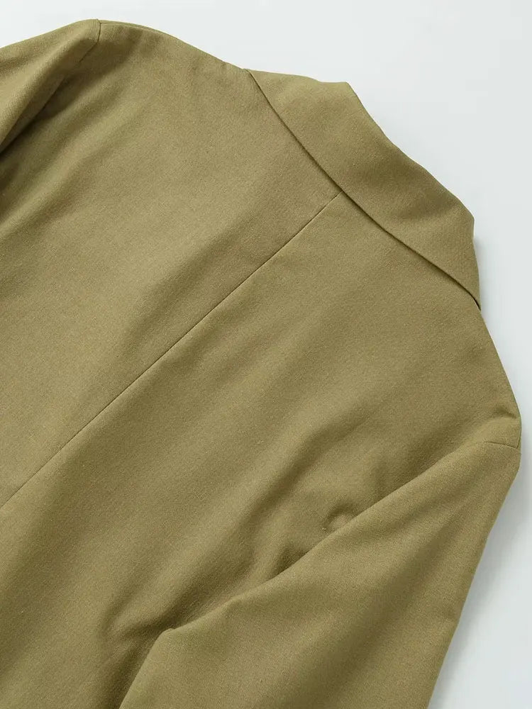 Women's Double-Breasted Loose Linen Blazer Coat Short Sleeve Pockets Chic Female Outerwear Top