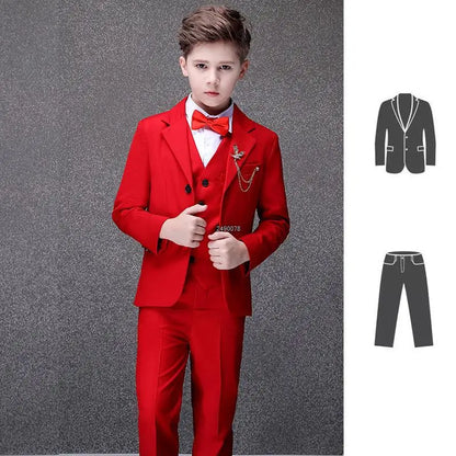 Flower Boys Photograph Suit Kids Red Wedding Suit Teenager Birthday Party Tuxedo Dress Children Graduation Stage Show Costume