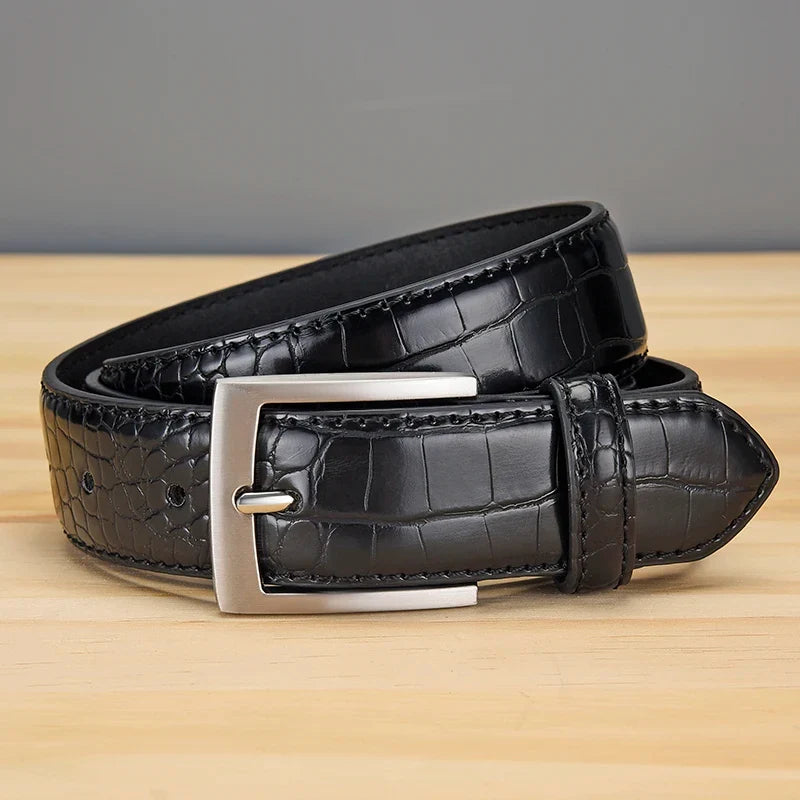 Men's Alligator Pattern Belt - Alloy Buckle, , Square Button, Fashionable Adjustable Dress Belt