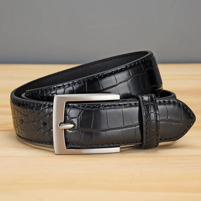 Men's Alligator Pattern Belt - Alloy Buckle, , Square Button, Fashionable Adjustable Dress Belt