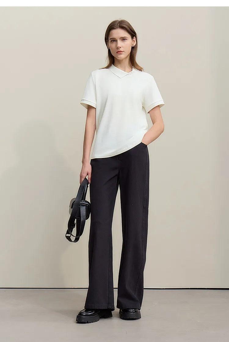 Women's Polo Shirt 2026 Summer Asymmetric Placket Short Sleeve Tee Lapel Collar Casual Layering T-Shirt For Women 12622015