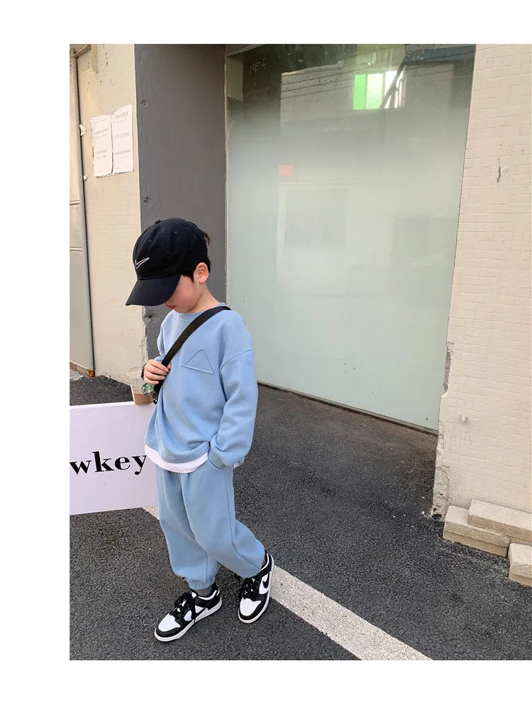 Spring Autumn Baby Boys Plain Patchwork Sweatshirt+Sweatpant School Kids 2PCS Tracksuit Child Jogger Outfit Workout Set 1-12Yr