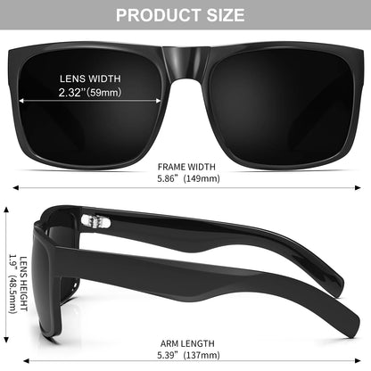 XL Extra Large Glasses Super Dark Black Sunglasses for Big Wide Head Men Square Sun Glasses 149mm W8004